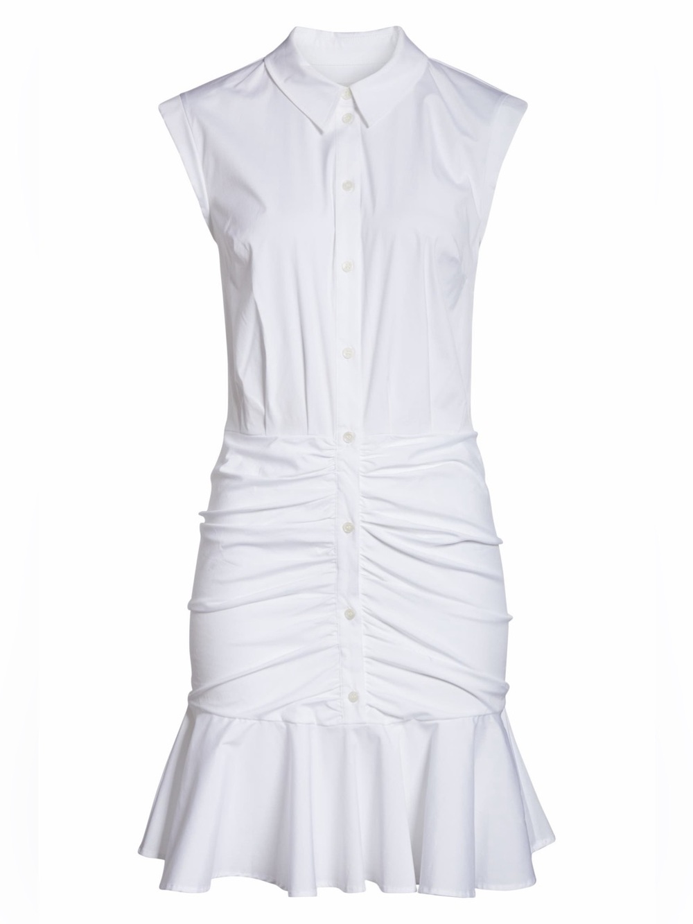 Veronica Beard Bell Button Down Ruched Shirt Dress White